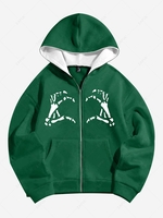 ZAFUL Halloween Skeleton Hands Zip Fleece Hoodie M Deep green