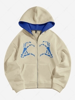 ZAFUL Halloween Skeleton Hands Zip Fleece Hoodie M Light coffee