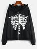 ZAFUL Halloween Skeleton Zip Up French Terry Lined Hoodie Xl Black