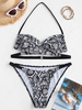ZAFUL Halter Animal Print Wrap Bikini Swimwear M Black