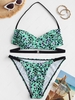ZAFUL Halter Animal Print Wrap Bikini Swimwear S Algae green