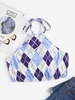 ZAFUL Halter Argyle Back Tie Crop Top Xl Light blue