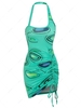 ZAFUL Halter Avocado Print Cinched Backless Slinky Dress S Light green
