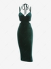 ZAFUL Halter Back Slit Cut Out Velvet Midi Dress L Deep green