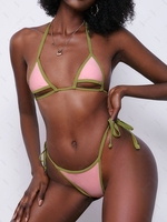 ZAFUL Halter Binding Underboob Tanga Bikini Swimwear M Light pink