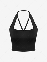 ZAFUL Halter Braided Straps Open Back Cropped Tank Top M Black