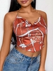 ZAFUL Halter Chain Scarf Print Draped Top M Red
