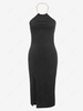 ZAFUL Halter Chain Slit Backless Bodycon Dress M Black