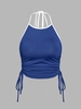 ZAFUL Halter Cinched Contrast Binding Crop Tank Top L Deep blue