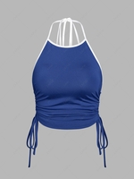 ZAFUL Halter Cinched Contrast Binding Crop Tank Top L Deep blue