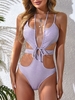 ZAFUL Halter Cinched Monokini Metallic Sparkle Cheeky One-piece Swimsuit Xl Light purple
