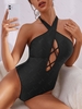 ZAFUL Halter Criss Cross One-piece Swimsuit M Black