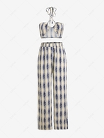 ZAFUL Halter Criss Cross Wide Leg Pants Set L Deep blue
