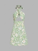 ZAFUL Halter Crisscross Floral Print Cutout Dress L Light green