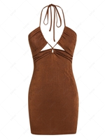 ZAFUL Halter Cross Jersey Bodycon Dress S Deep coffee