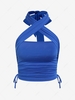 ZAFUL Halter Cross Ruched Cinched Top L Blue