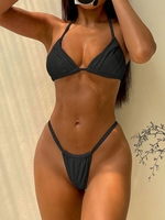 ZAFUL Halter Curtain String Bikini Top M Black