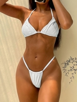 ZAFUL Halter Curtain String Bikini Top M White