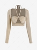 ZAFUL Halter Cut Out Bustier-style Cropped Tee M Light coffee
