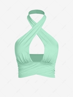 ZAFUL Halter Cut Out Criss Cross Crop Top M Light green