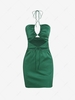 ZAFUL Halter Cut Out Smocked Satin Bodycon Dress L Deep green