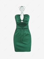 ZAFUL Halter Cut Out Smocked Satin Bodycon Dress L Deep green