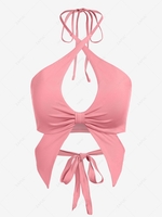 ZAFUL Halter Cutout Backless Bowknot Crop Top L Light pink