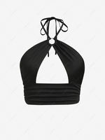 ZAFUL Halter Cutout Ring Crop Top M Black