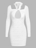 ZAFUL Halter Cutout Ruched Mini Bodycon Dress M White