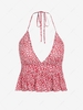 ZAFUL Halter Ditsy Floral Open Back Peplum Hem Top L Red