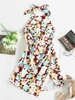 ZAFUL Halter Floral Twisted Open Back Mini Dress S Deep coffee