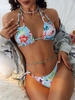 ZAFUL Halter Frilled Tie Side Floral Strappy Bikini Swimwear S Light blue