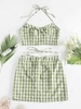 ZAFUL Halter Gingham Crop Top and Skirt Co Ord Set M Light green