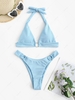 ZAFUL Halter High Cut O-ring Textured Bikini Swimwear S Light blue