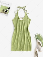 ZAFUL Halter Jersey Backless Square Ring Dress L Light green