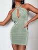 ZAFUL Halter Keyhole Backless Slinky Dress L Light green