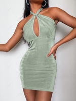 ZAFUL Halter Keyhole Backless Slinky Dress L Light green