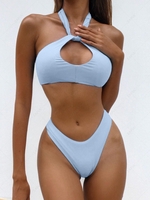 ZAFUL Halter Keyhole High Leg Bikini Swimwear L Day sky blue