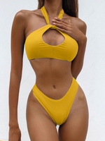 ZAFUL Halter Keyhole High Leg Bikini Swimwear L Yellow
