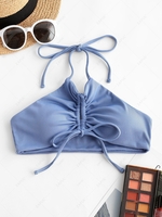 ZAFUL Halter Keyhole Ribbed Cinched Bikini Top M Blue