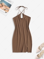 ZAFUL Halter Keyhole Slit Bodycon Dress L Deep coffee