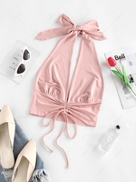 ZAFUL Halter Knotted Cinched Crop Top L Light pink