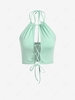 ZAFUL Halter Lace Up Cut Out Open Back Crop Top M Light green