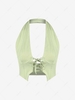 ZAFUL Halter Lace Up Plunge Front Crop Tank Top L Light green