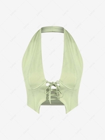ZAFUL Halter Lace Up Plunge Front Crop Tank Top M Light green