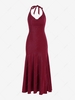 ZAFUL Halter Metallic Glitter Open Back Slit Midi Dress M Deep red