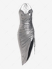 ZAFUL Halter Metallic Sparkle Cinched Midi Dress L Silver