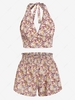 ZAFUL Halter Open Back Ditsy Floral Smocked Two Piece Set M