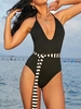 ZAFUL Halter Open Back Textured Cheeky One-piece Swimsuit L Black
