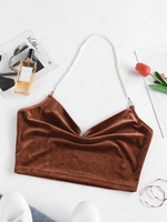 ZAFUL Halter Pearl Velvet Draped Crop Top Xl Deep coffee